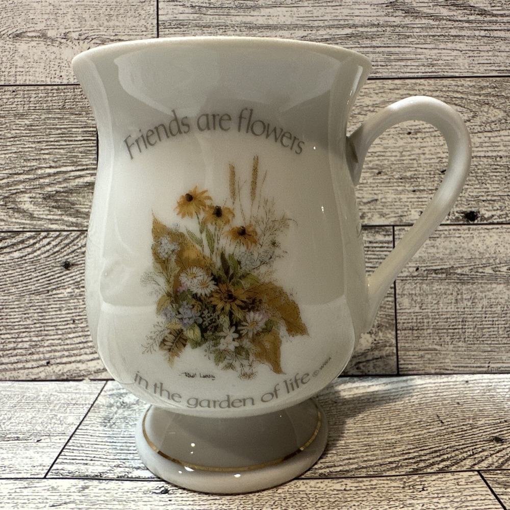 FLORAL SENTIMENTS Porcelain Mug Friends Are Flowers In The Garden Of Life 4 X 3"